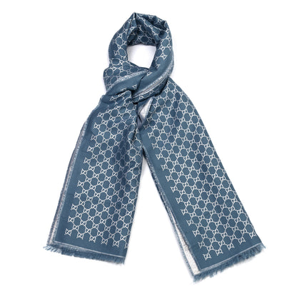 Gucci Cotton Lame GG Monogram Argentavio Fringe Scarf Periwinkle Light Grey 1 of 4