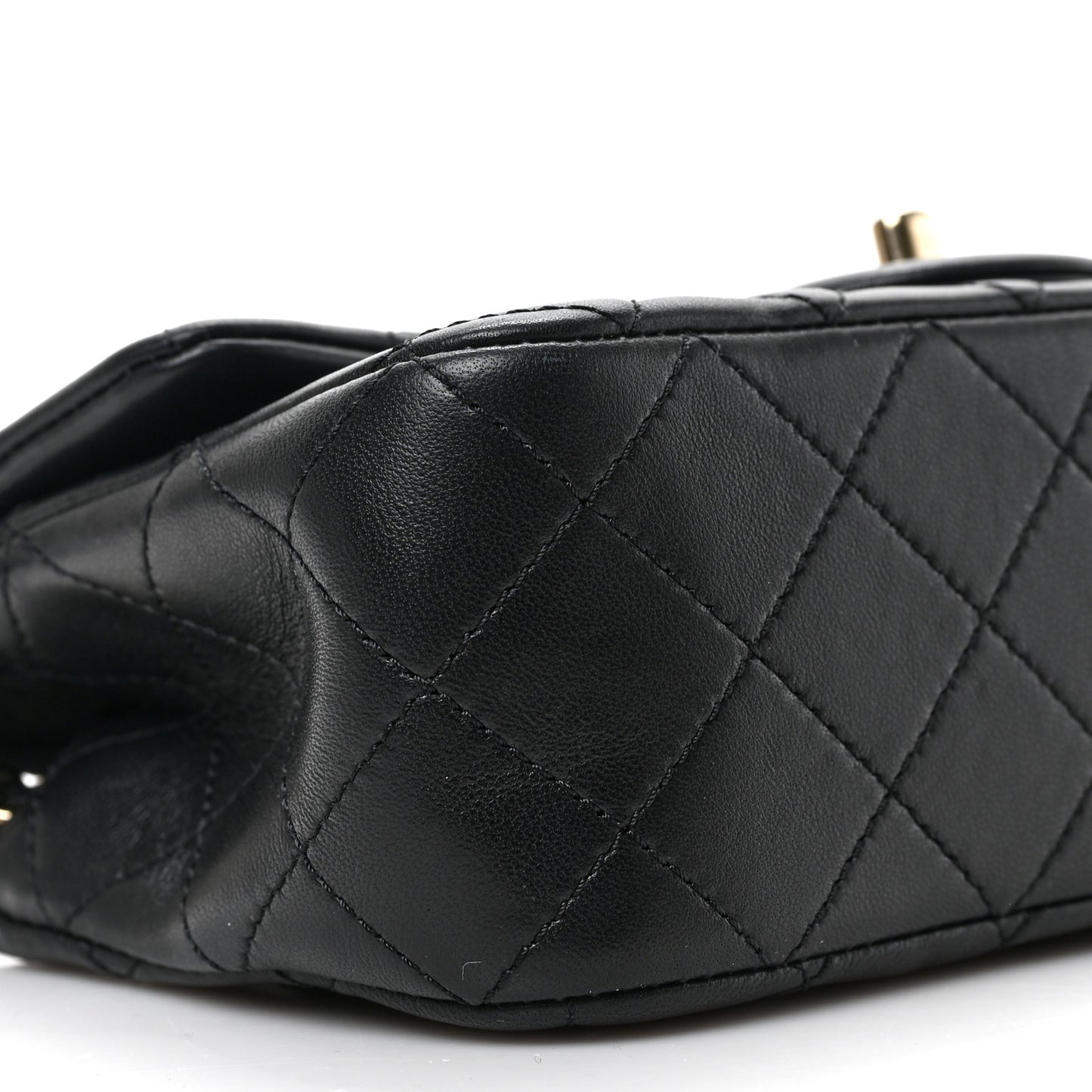 Lambskin Quilted Enamel Mini Rectangular Pearl Crush Flap Black