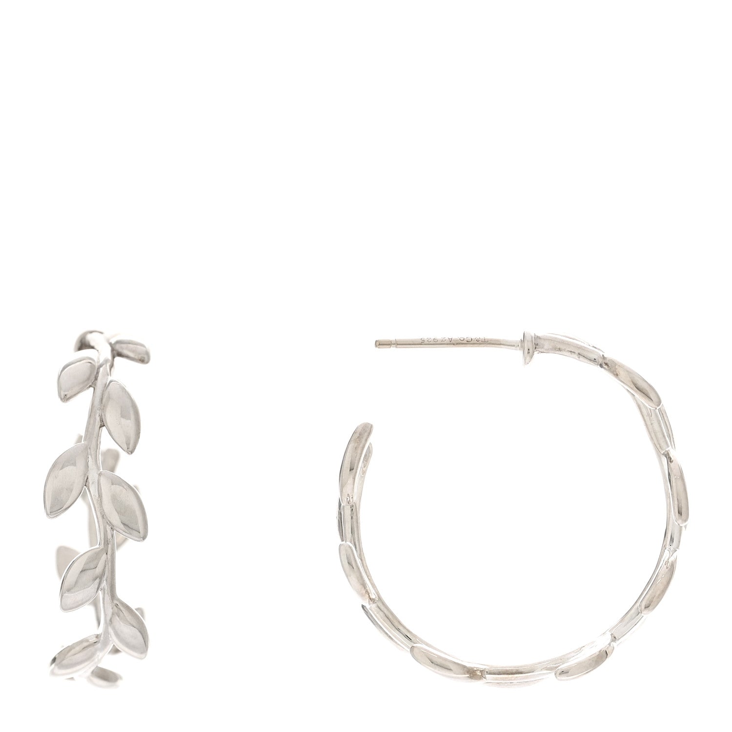 Tiffany Sterling Silver Paloma Picasso Olive Leaf Hoop Earrings 1 of 5