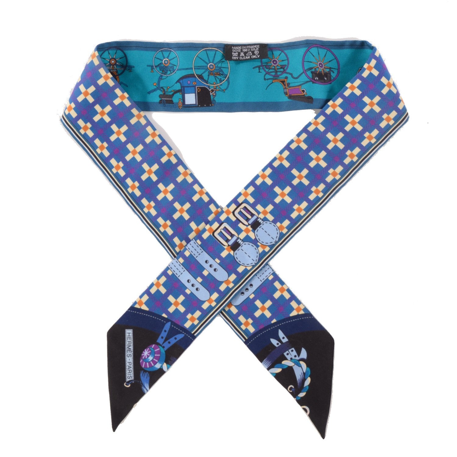 Hermes Silk Voitures Nouvelles Twilly Bleu Roy Canard Black 1 of 5