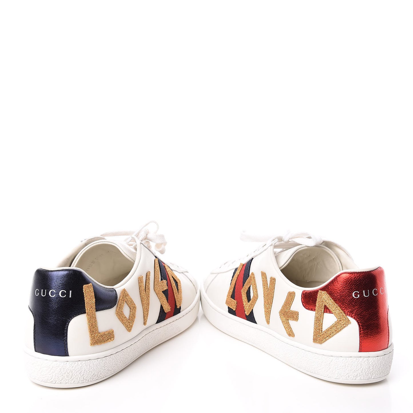 Calfskin Nappa Web LOVED Embroidered Womens Ace Sneakers 40 White Red Flame Notte