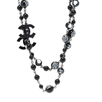 Chanel Ruthenium Pearl Beaded Camelia CC Long Necklace Black 1 of 5