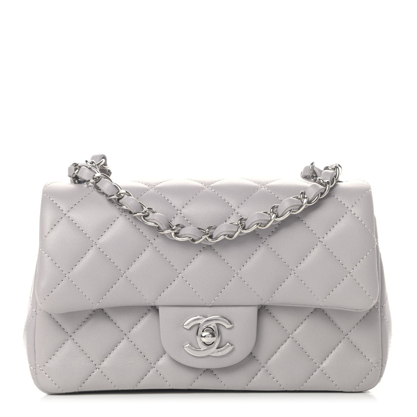 Lambskin Quilted Mini Rectangular Flap Grey
