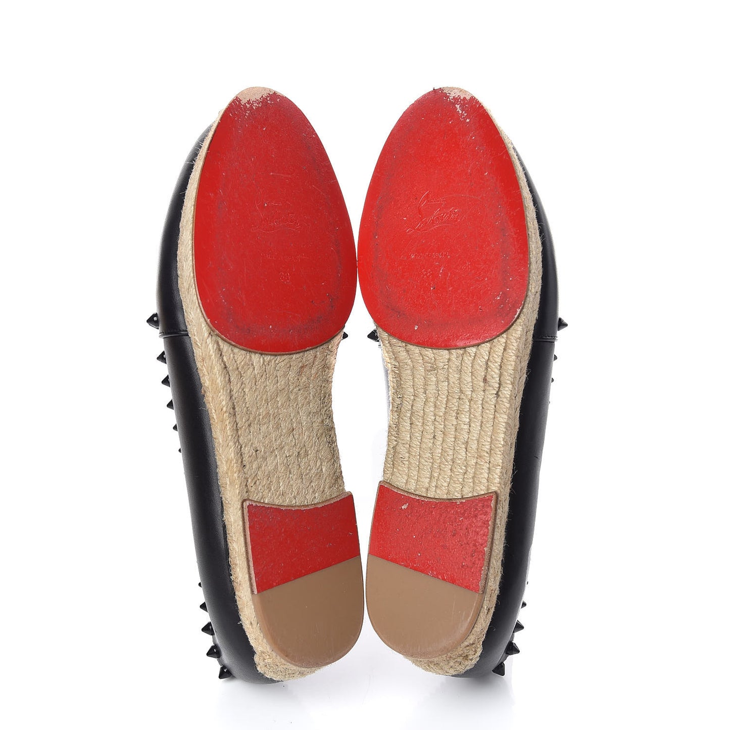 CHRISTIAN LOUBOUTIN Calfskin Spikes Ares Flat Espadrilles 38 Black