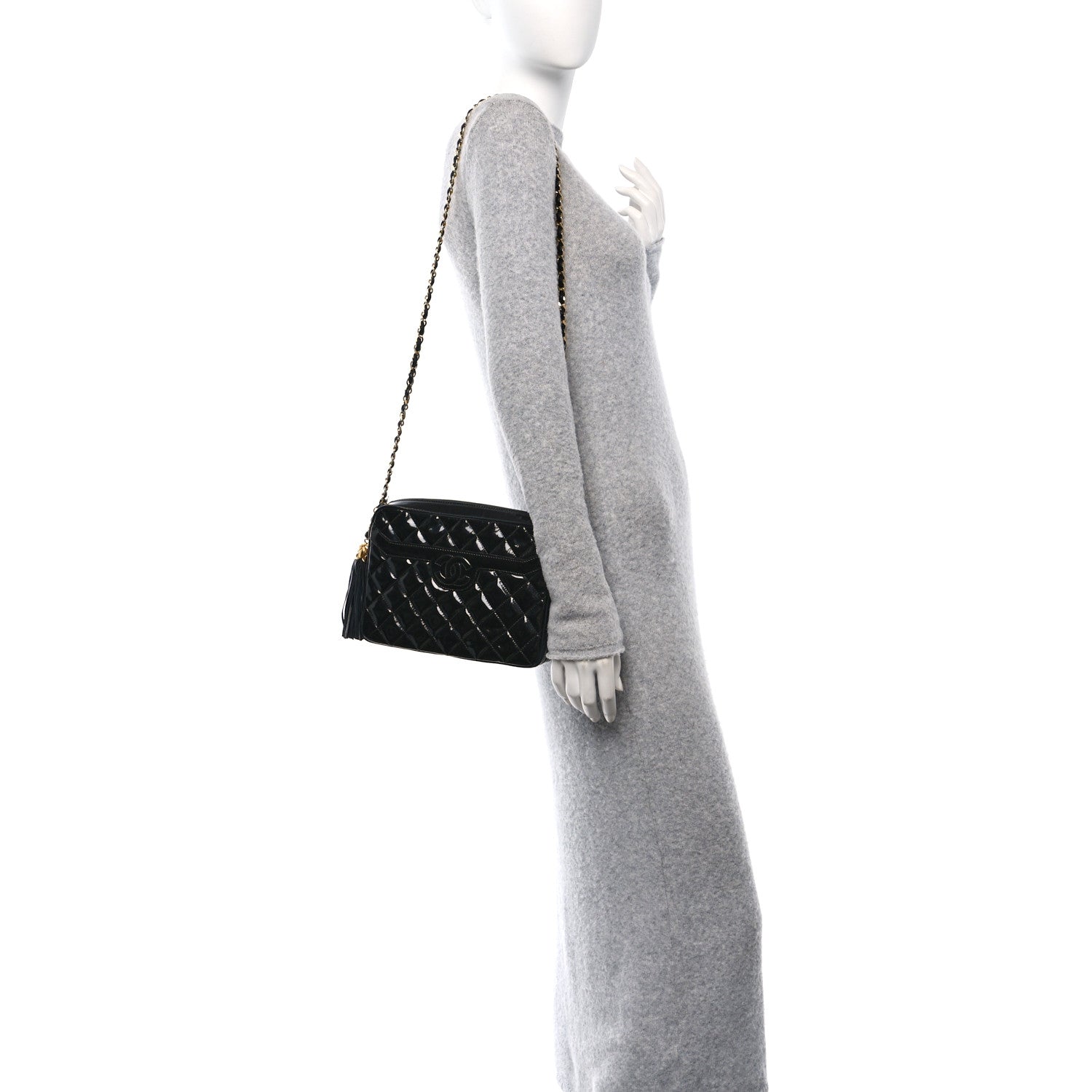 Chanel Patent Quilted Tassel Camera Case Black 2 of 11