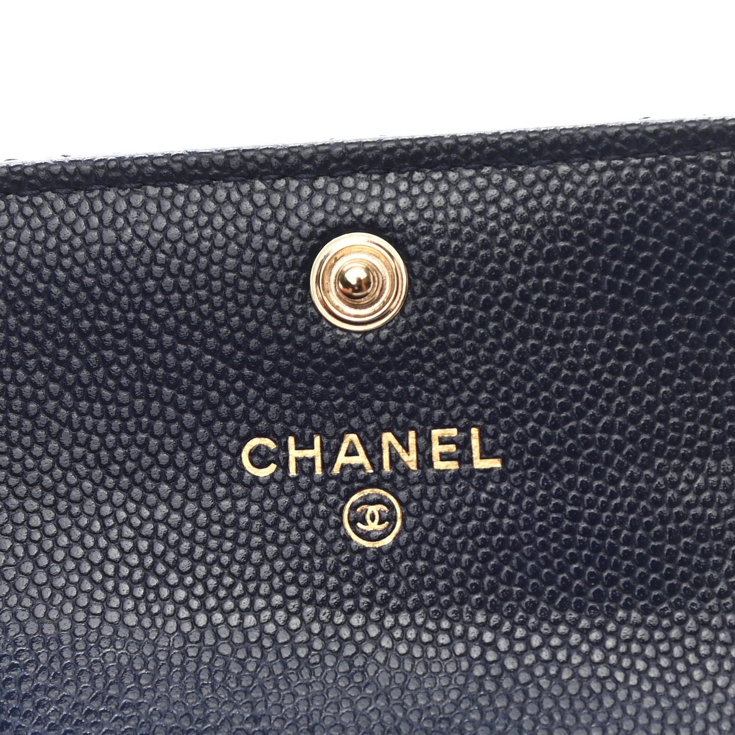 Caviar Quilted Crystal CC Flap Card Holder Navy Blue