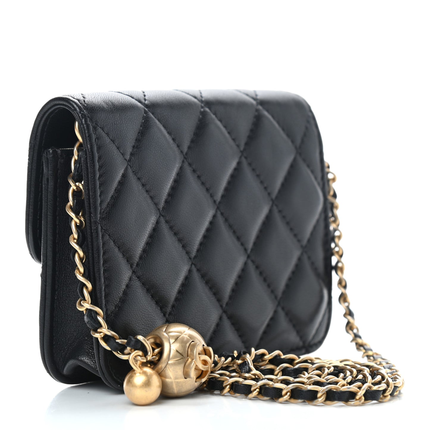 Lambskin Quilted Pearl Crush Clutch With Chain Black