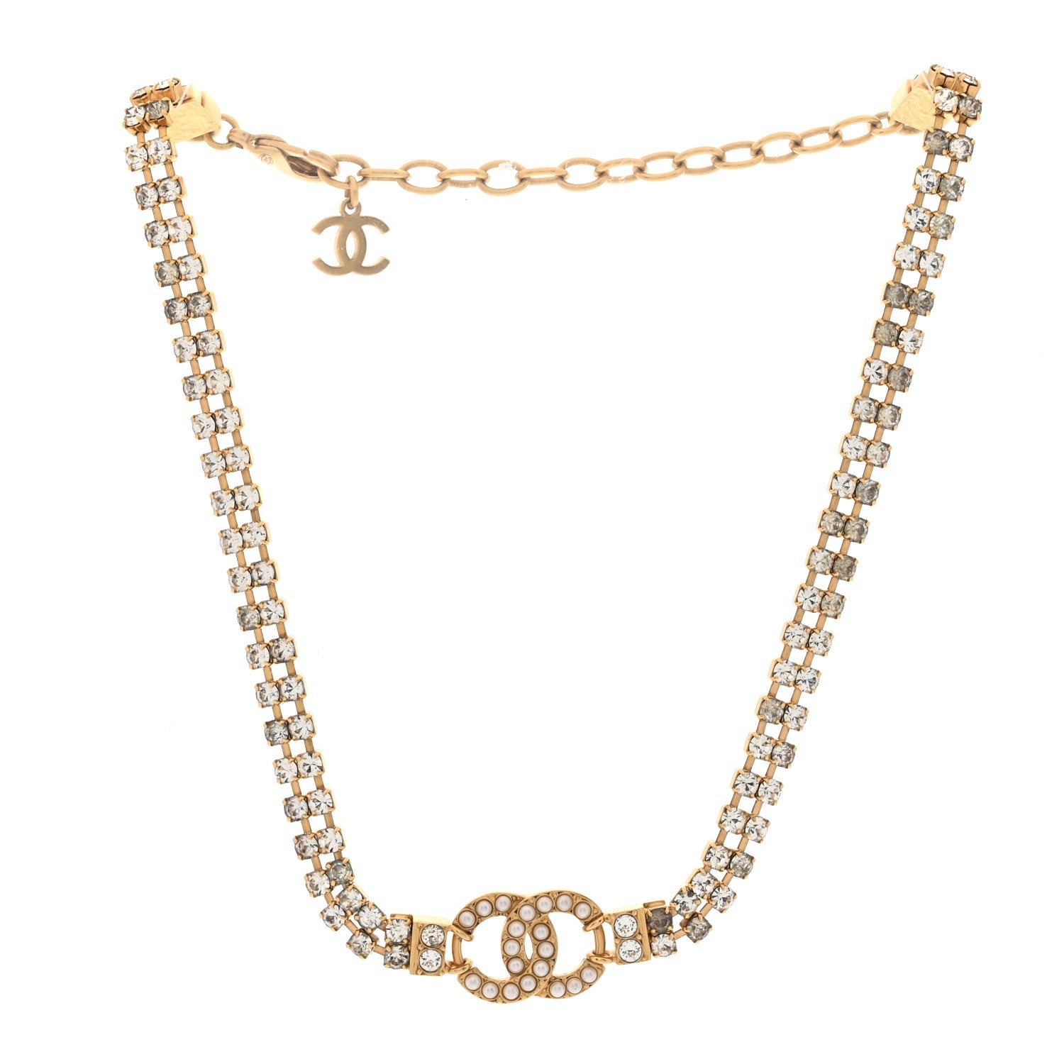 Chanel Crystal Pearl CC Choker Necklace Gold 3 of 5