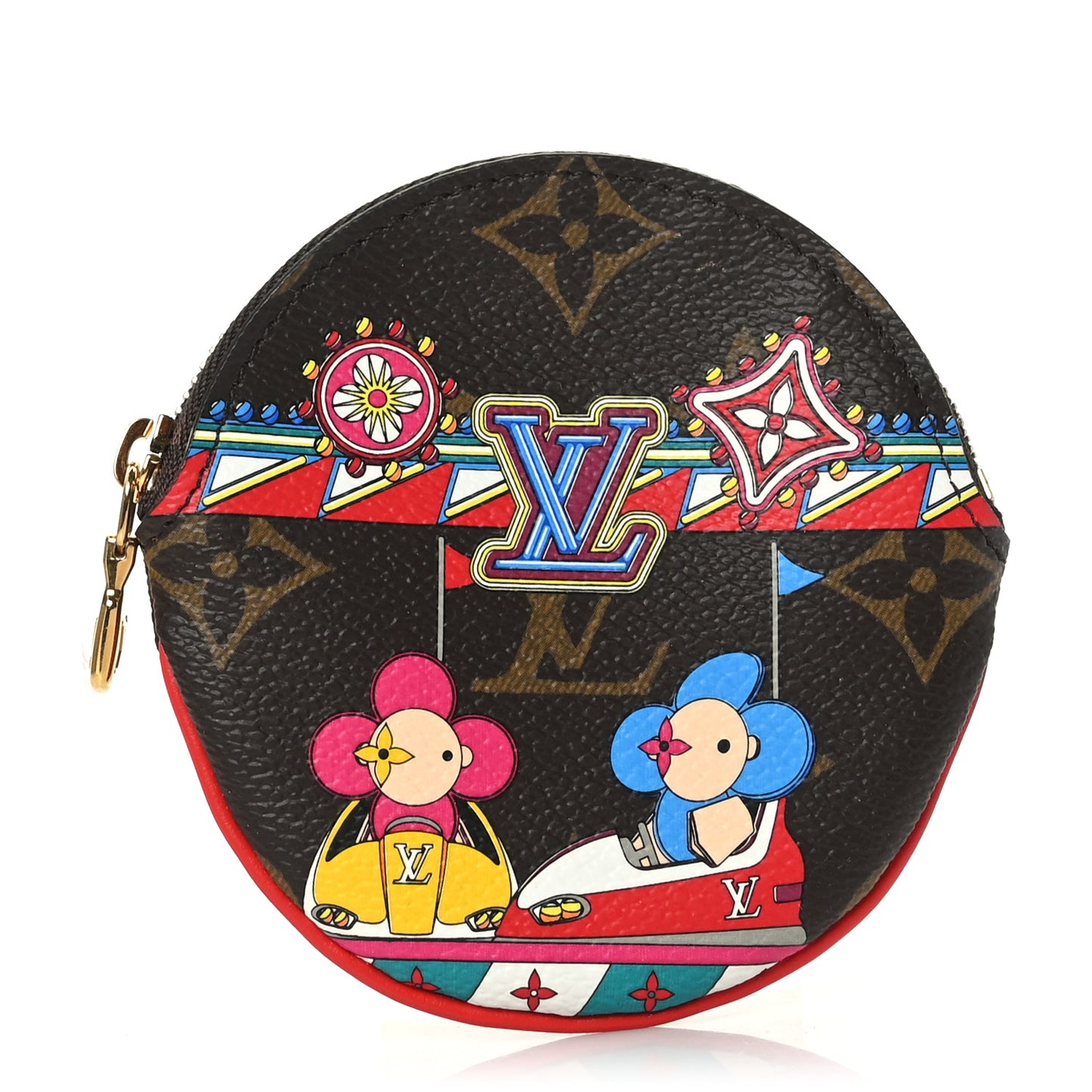 Monogram 2020 Christmas Animation Bumper Cars Round Coin Purse Coquelicot