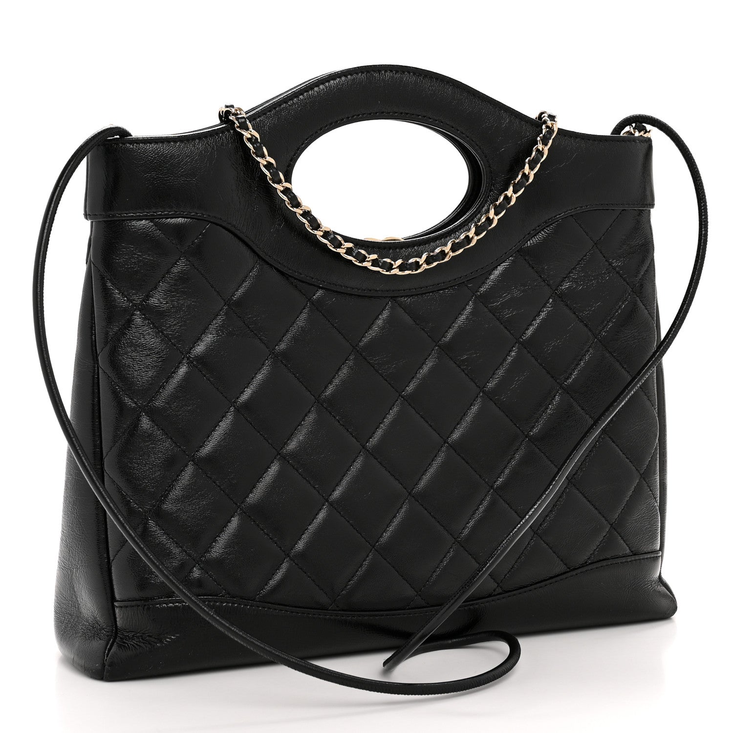Chanel Shiny Crumpled Calfskin Quilted Small 31 Shopping Bag Black 3 of 14