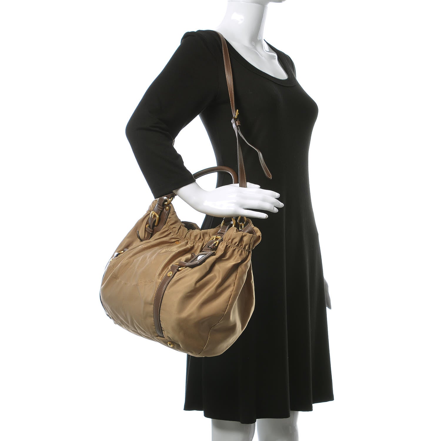 Prada Tessuto Nylon Jacquard Logo Tote Cammello 2 of 14