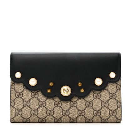 Gucci GG Supreme Monogram Mini Peony Pearly Clutch Black 1 of 7