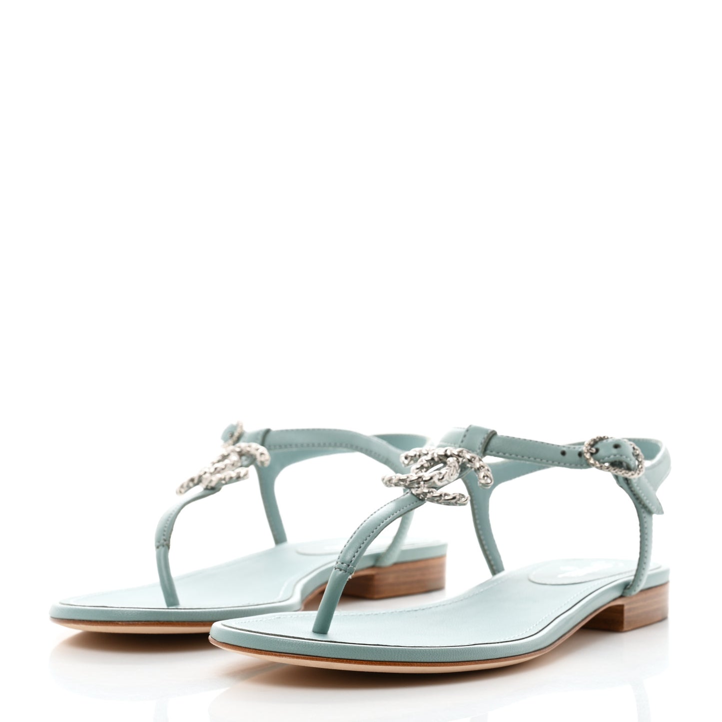 Lambskin Crystal CC Thong Sandals 36.5 Light Blue