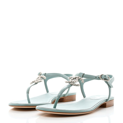 Chanel Lambskin Crystal CC Thong Sandals 36.5 Light Blue 3 of 8