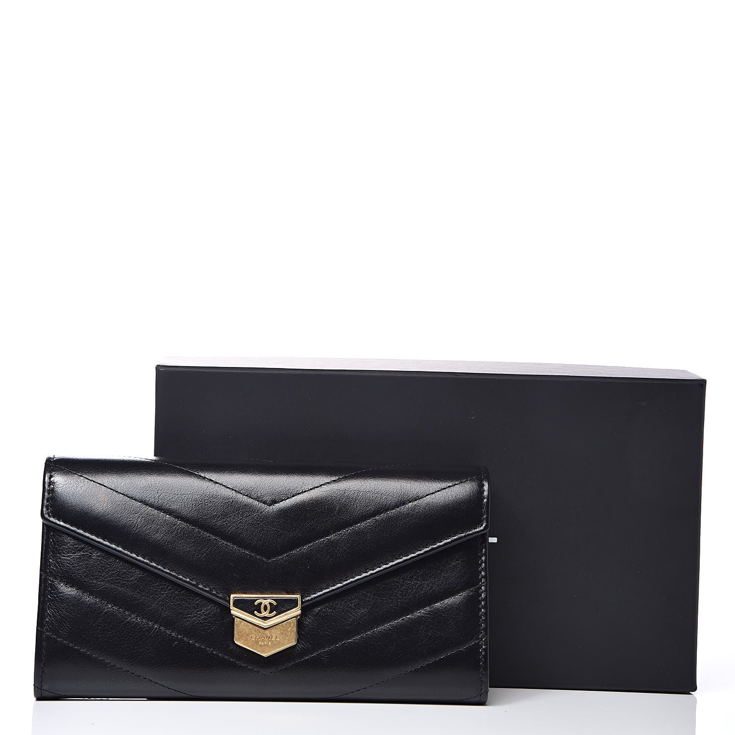 Chanel Calfskin Chevron Quilted Medal Flap Wallet Black 11 of 11