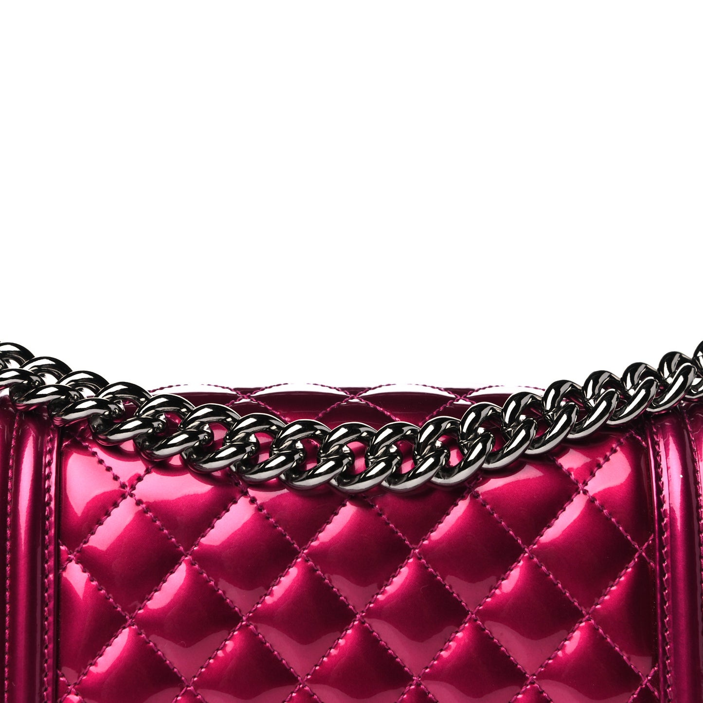 Metallic Patent Calfskin Quilted Small Boy Flap Pink