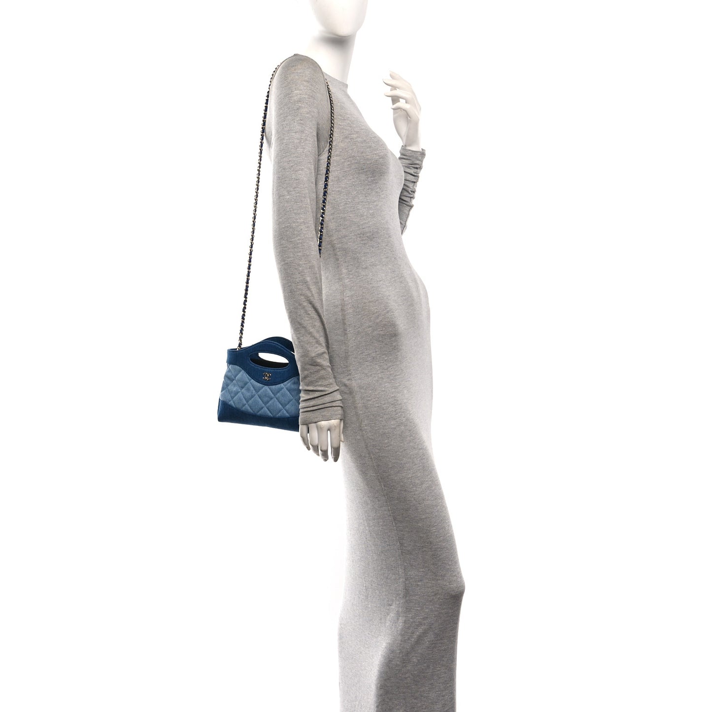 Denim Quilted Nano 31 Shopping Bag Light Blue Dark Blue