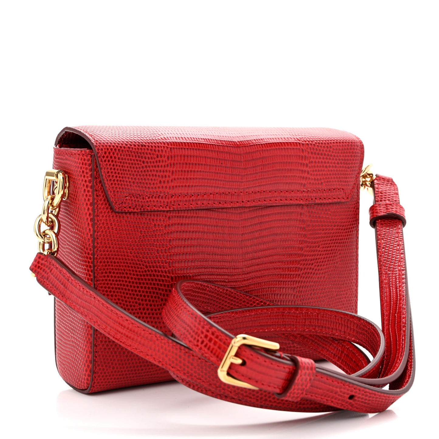 Lizard Embossed Crystal Embellished DG Millennials Mini Crossbody Bag Red