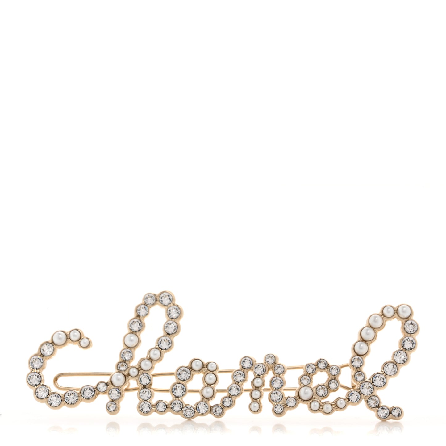 Pearl Crystal Logo Hair Clip Gold