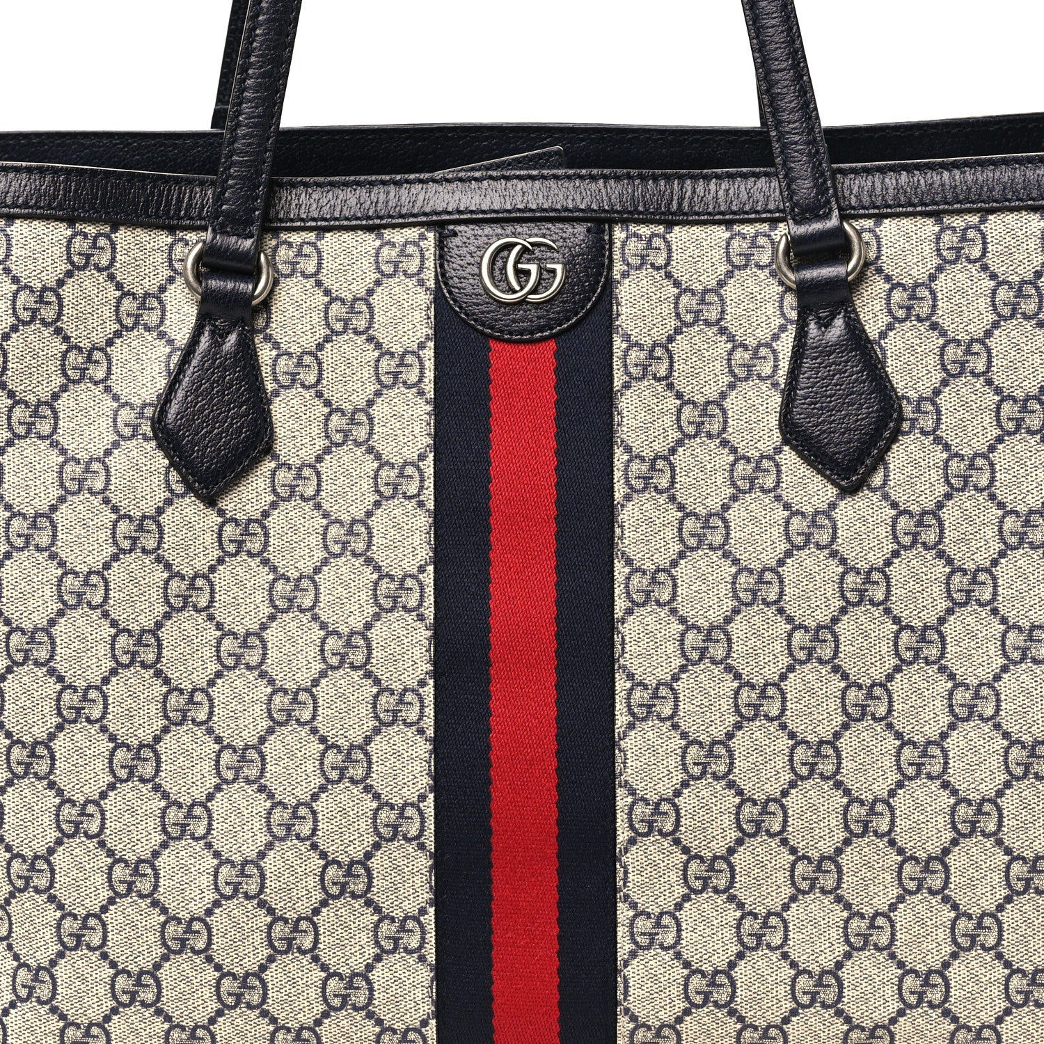 Gucci GG Supreme Monogram Textured Calfskin Web Medium Ophidia Shopping Tote Beige Blue 8 of 10