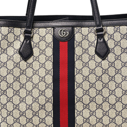 Gucci GG Supreme Monogram Textured Calfskin Web Medium Ophidia Shopping Tote Beige Blue 8 of 10