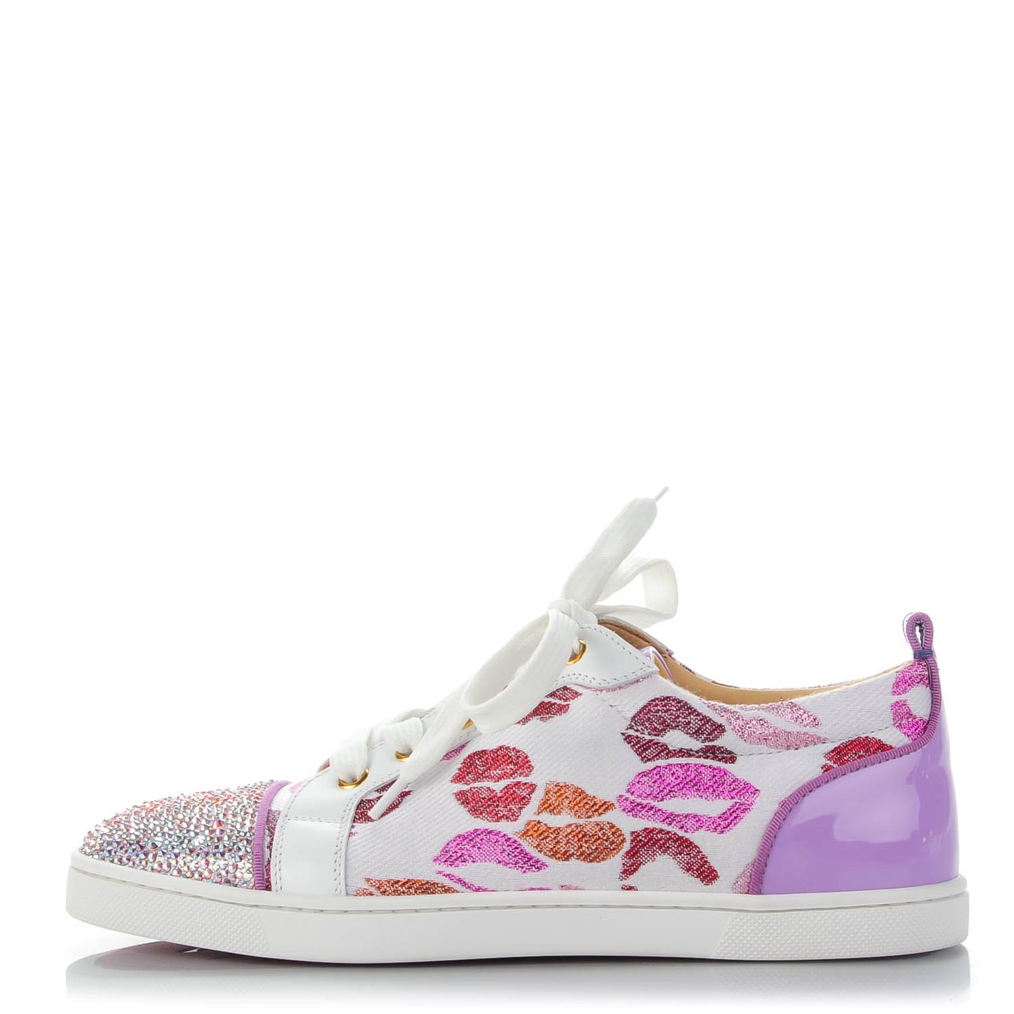 Metallic Fabric Lurex Embellished Lips Print Gondolastrass Sneakers 37 Version White