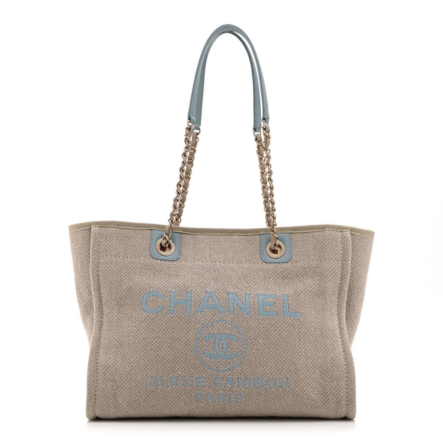 Mixed Fibers Calfskin Small Deauville Tote Grey Light Blue