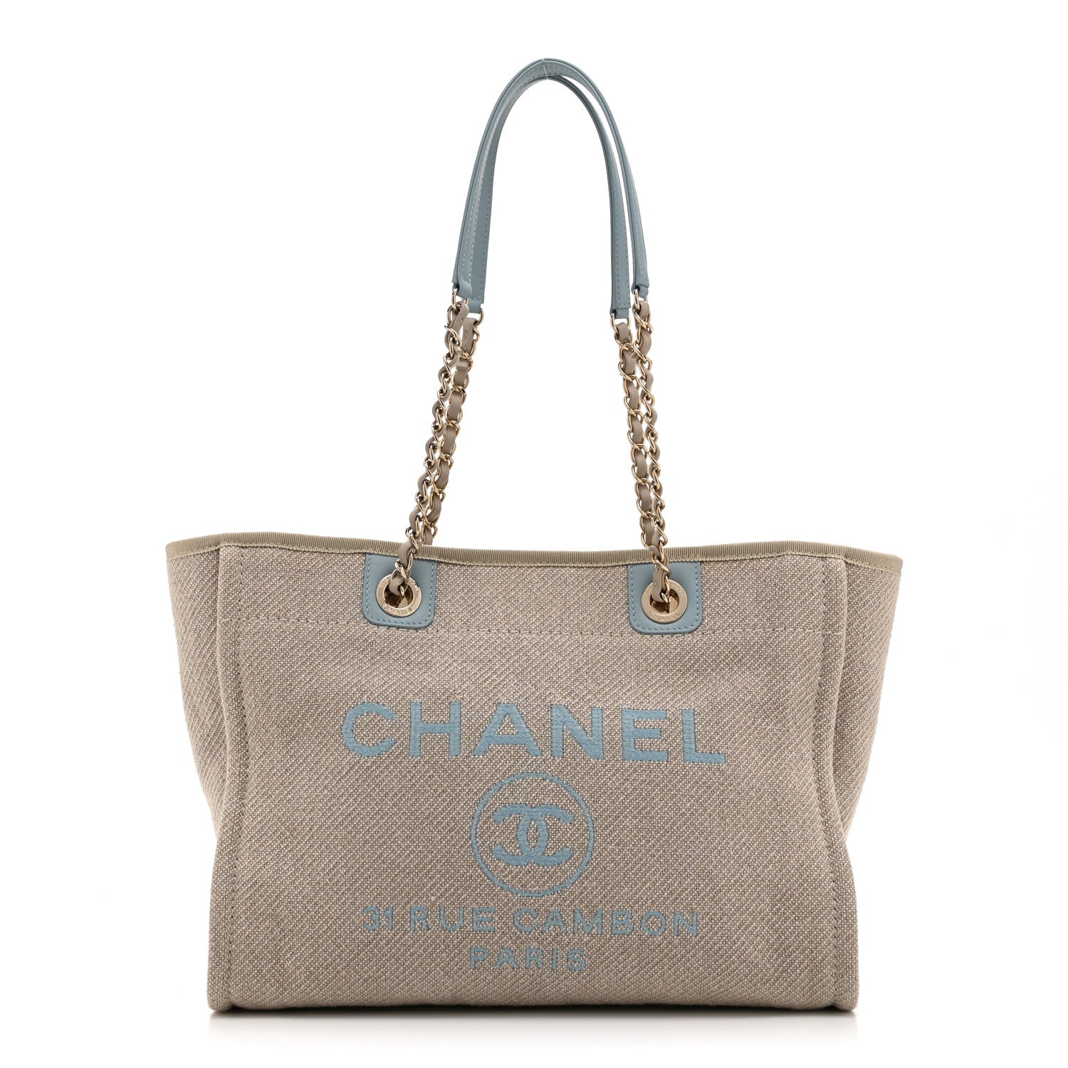 Chanel Mixed Fibers Calfskin Small Deauville Tote Grey Light Blue 1 of 11