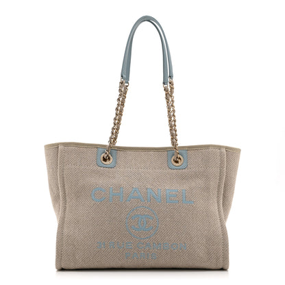 Chanel Mixed Fibers Calfskin Small Deauville Tote Grey Light Blue 1 of 11
