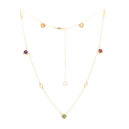 Gucci 18K Yellow Gold Green Beryl Amethyst Pink Tourmaline Citrine GG Station Rainbow Gemstone Necklace 3 of 5