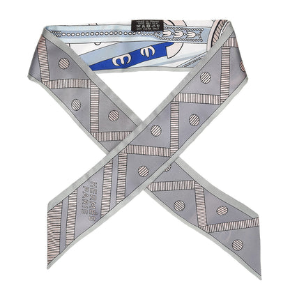 Hermes Silk Balade En Berline Twilly Gris Bleu Beige Rose 1 of 5