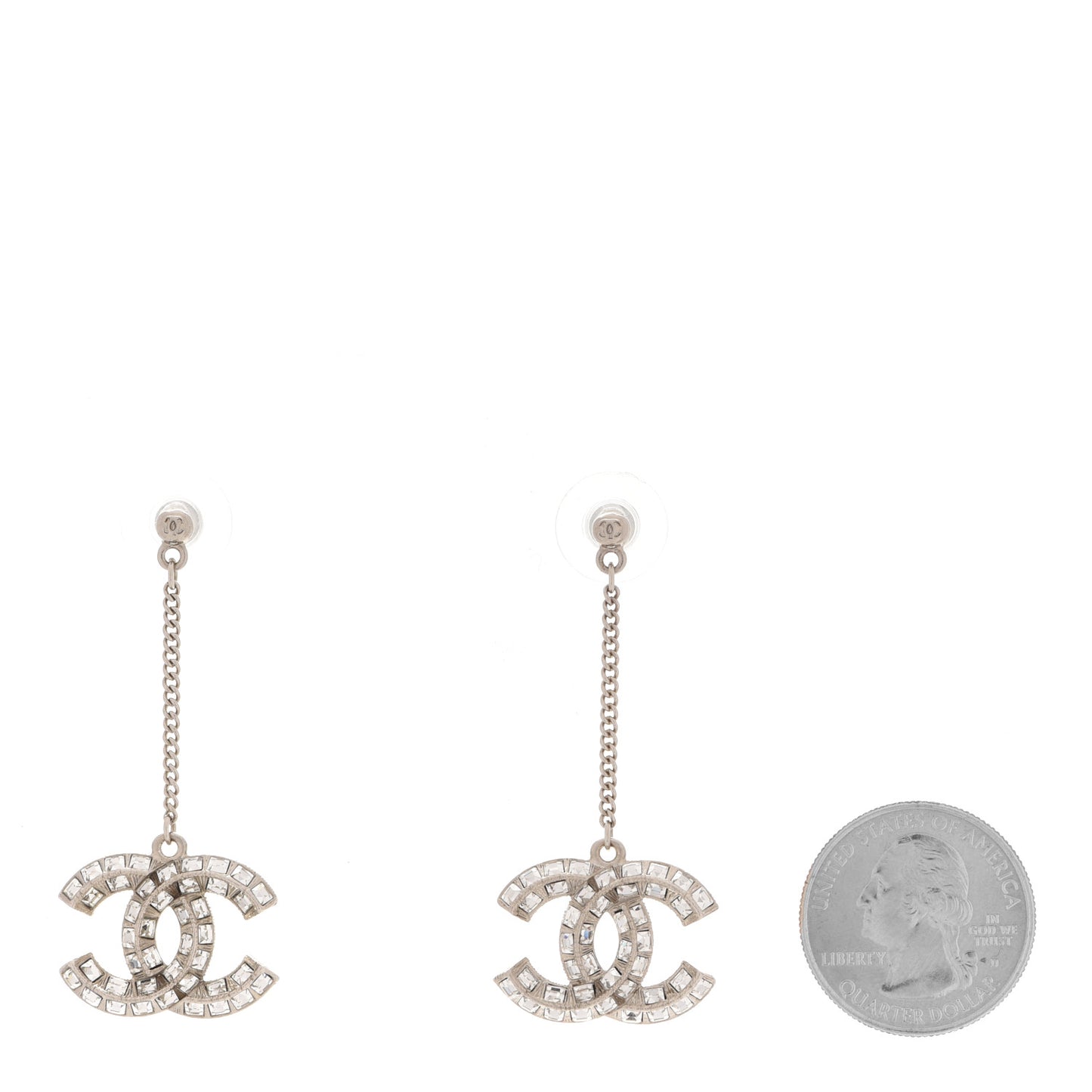 Baguette Crystal CC Drop Earrings Silver