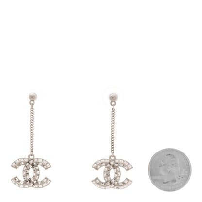 Chanel Baguette Crystal CC Drop Earrings Silver 2 of 5