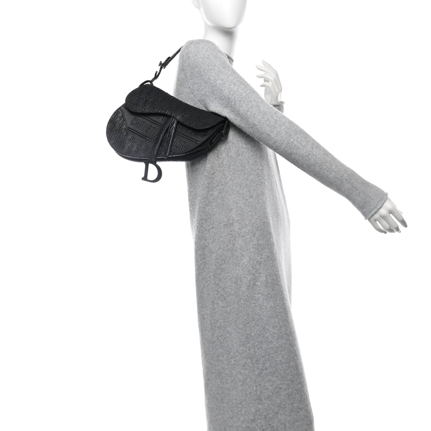 Calfskin Embossed Oblique Saddle Bag Black