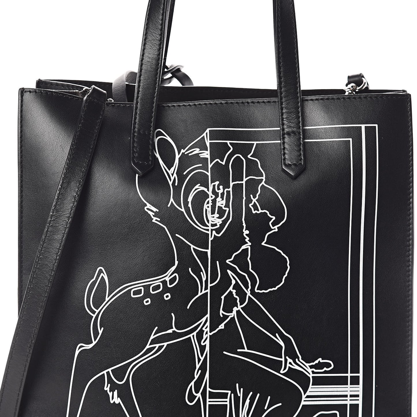 Calfskin Bambi Print Small Stargate Shopper Tote Black