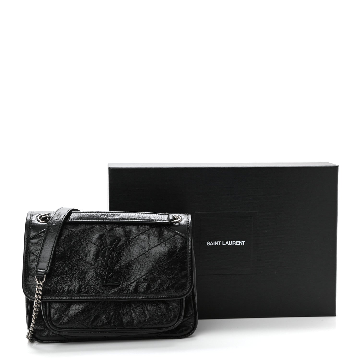 Saint Laurent Crinkled Lambskin Matelasse Monogram Baby Niki Chain Satchel Black 12 of 12