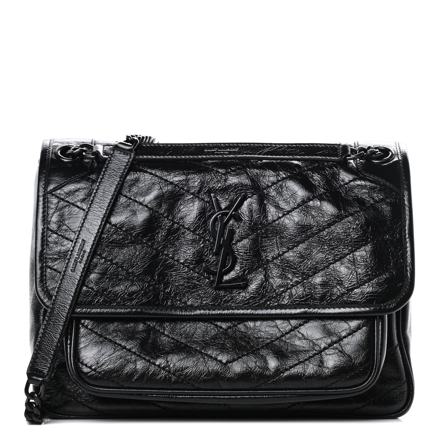 Saint Laurent Crinkled Calfskin Matelasse Monogram Medium Niki Chain Satchel Black 1 of 11