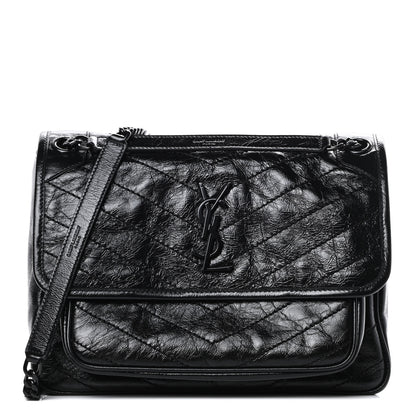 Saint Laurent Crinkled Calfskin Matelasse Monogram Medium Niki Chain Satchel Black 1 of 11