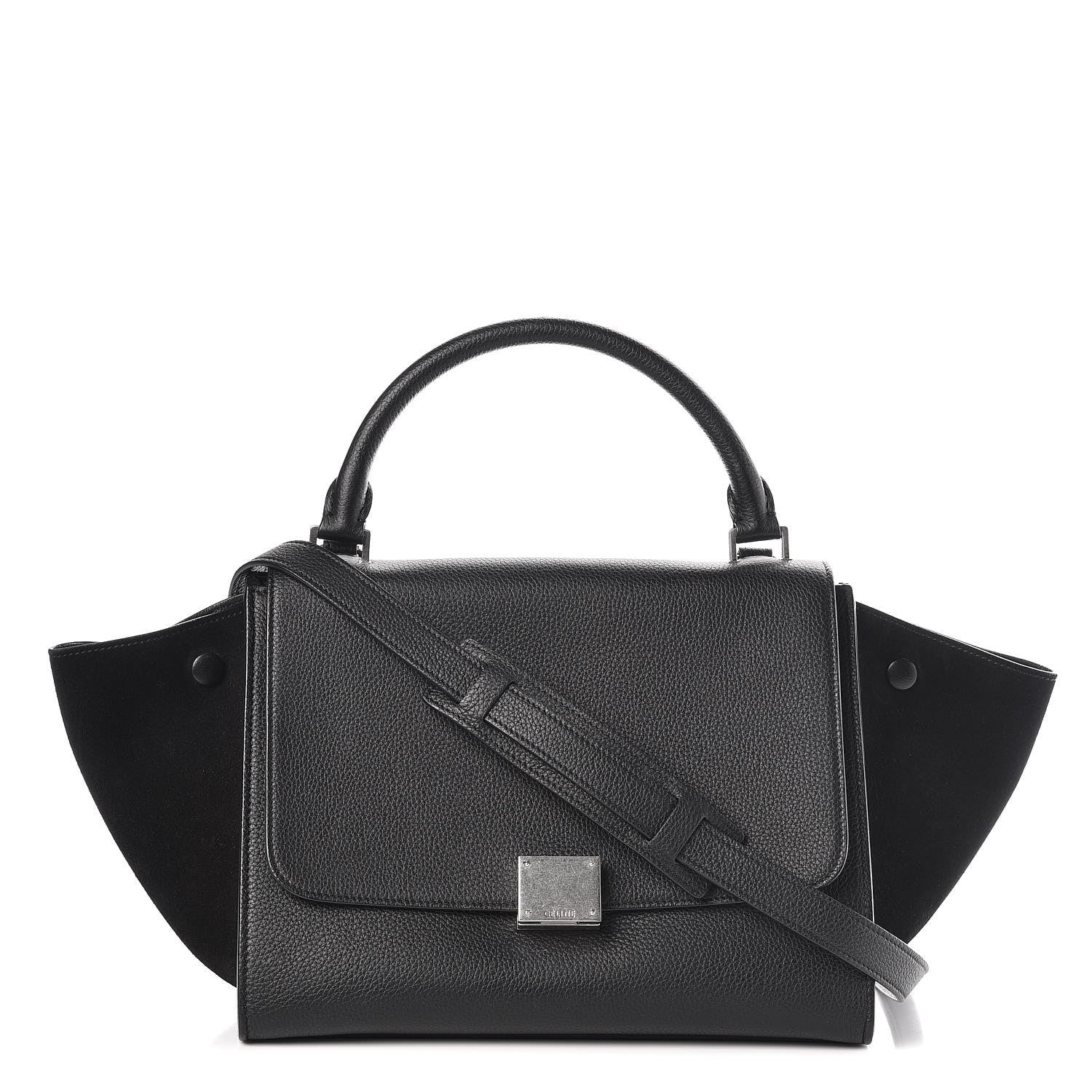 Celine Drummed Calfskin Suede Small Trapeze Black 1 of 13