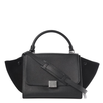Celine Drummed Calfskin Suede Small Trapeze Black 1 of 13