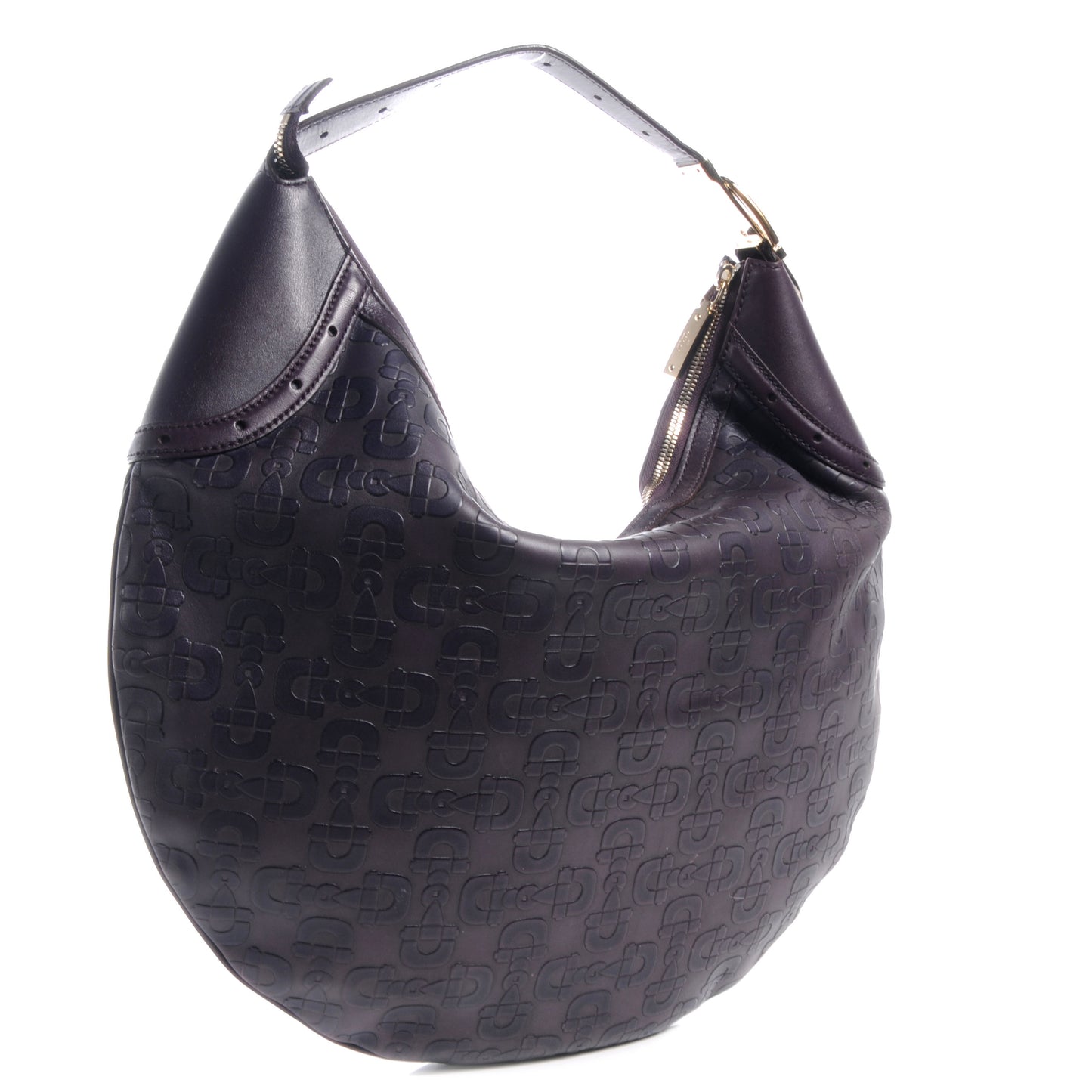 Leather Horsebit Embossed Glam Hobo Purple