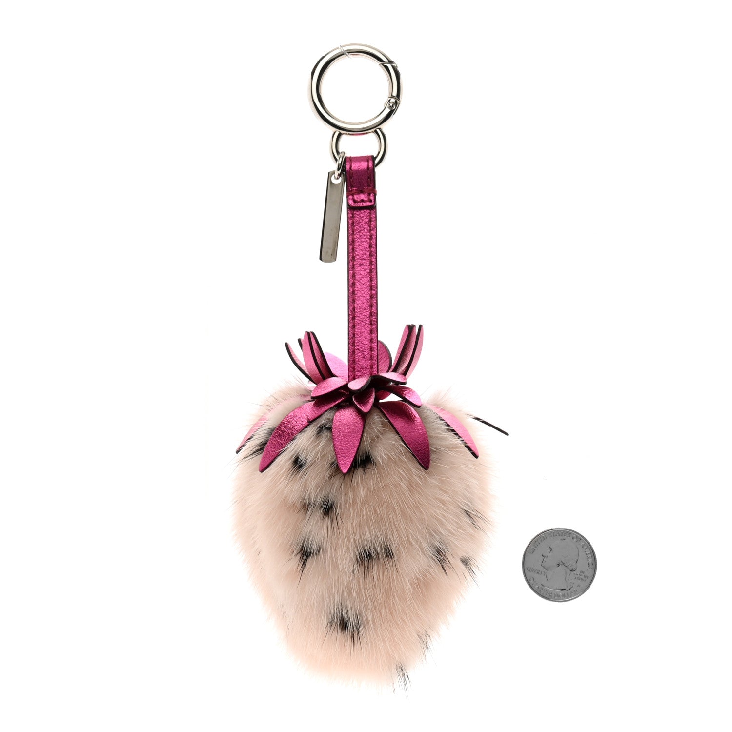 Fendi Mink Fur Vitello Catalan Mirror Strawberry Bag Charm Seashell Orchidea 2 of 4