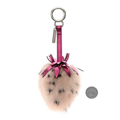 Fendi Mink Fur Vitello Catalan Mirror Strawberry Bag Charm Seashell Orchidea 2 of 4