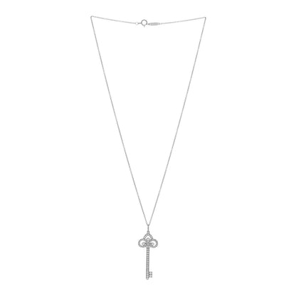 Tiffany Platinum Diamond .41ct Fleur De Lis Key Pendant Necklace 3 of 5