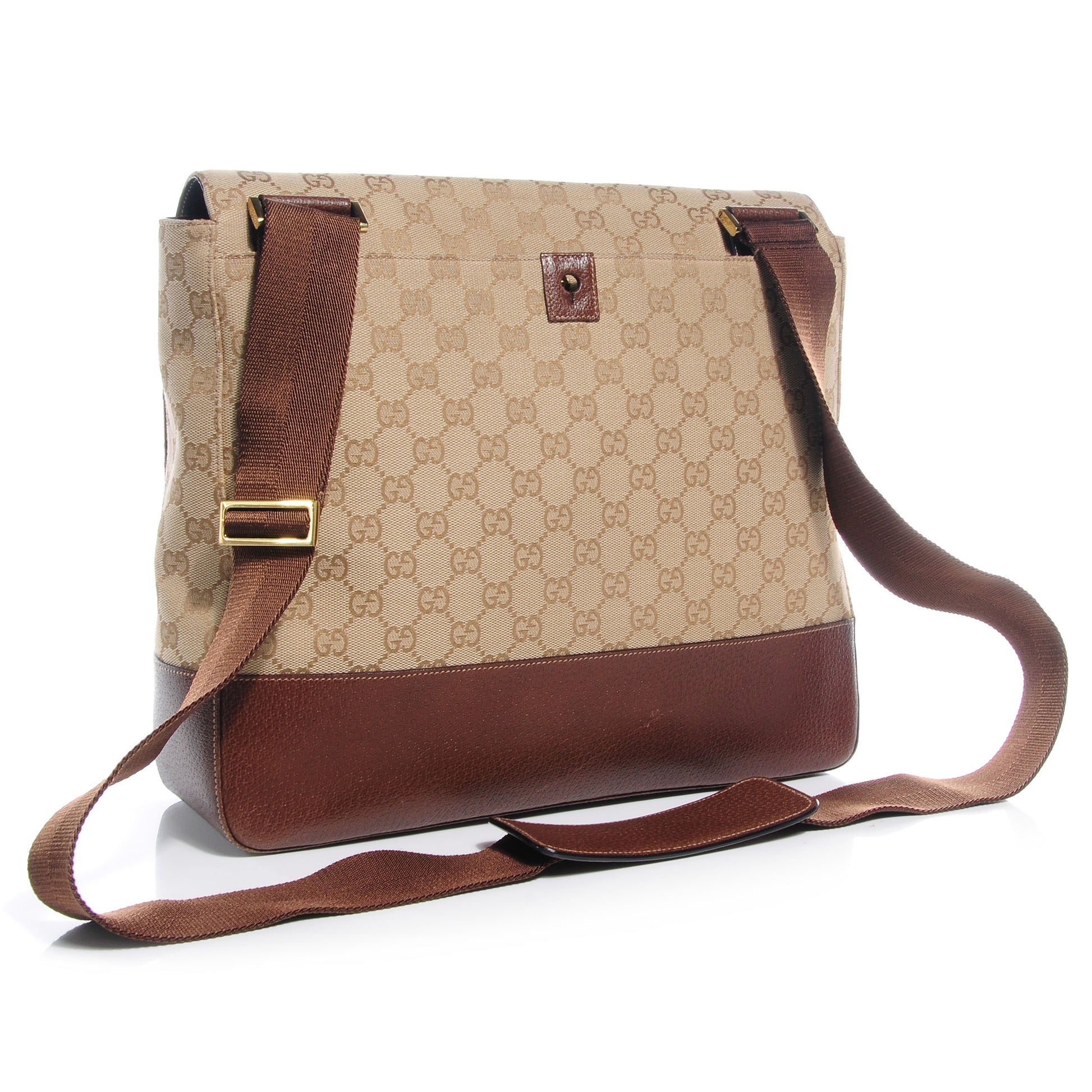 Gucci Monogram Calfskin Large Double Buckle Flap Messenger Bag Beige 3 of 7