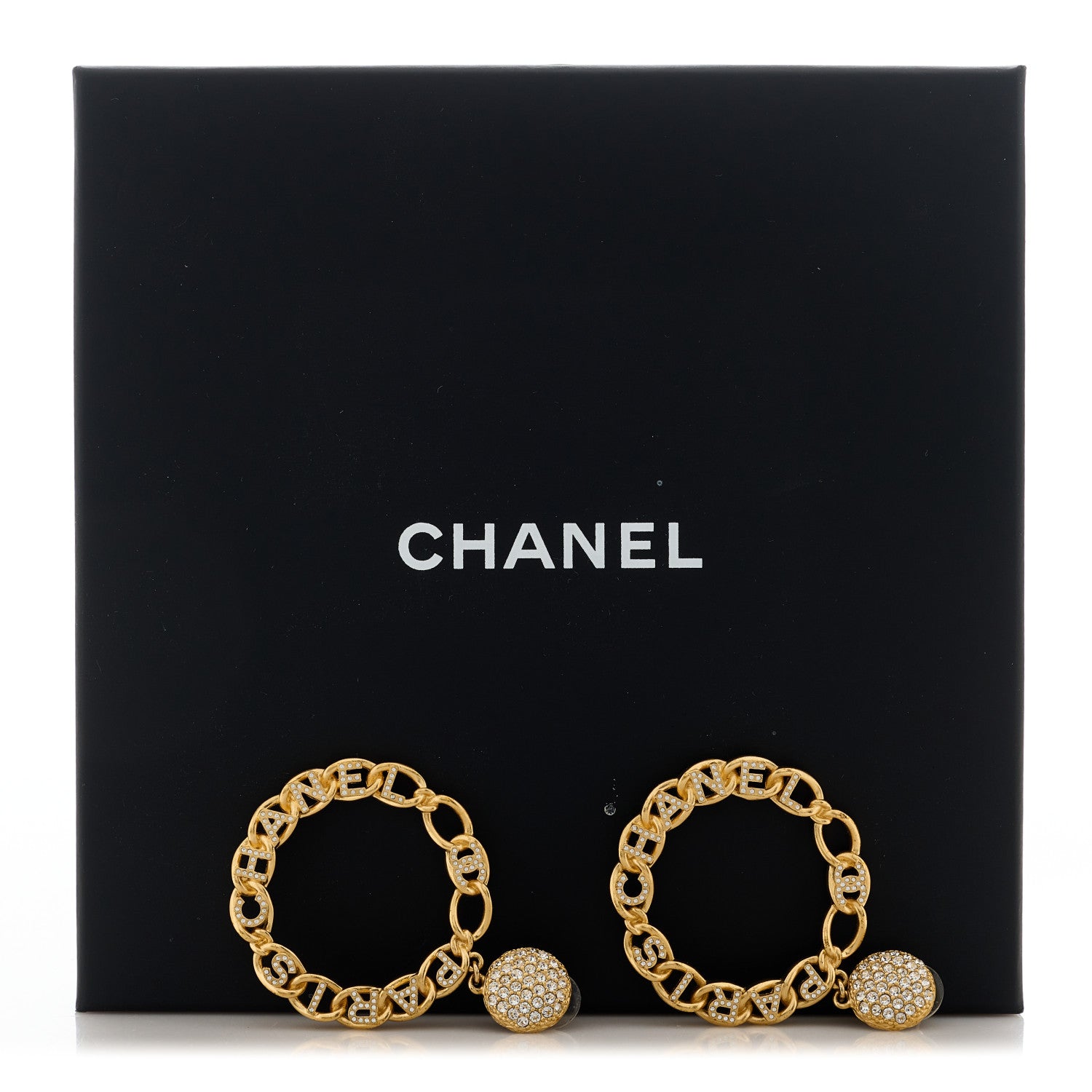 Chanel Metal Crystal CC Paris Chain Link Hoop Earrings Gold 5 of 5