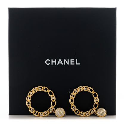 Chanel Metal Crystal CC Paris Chain Link Hoop Earrings Gold 5 of 5