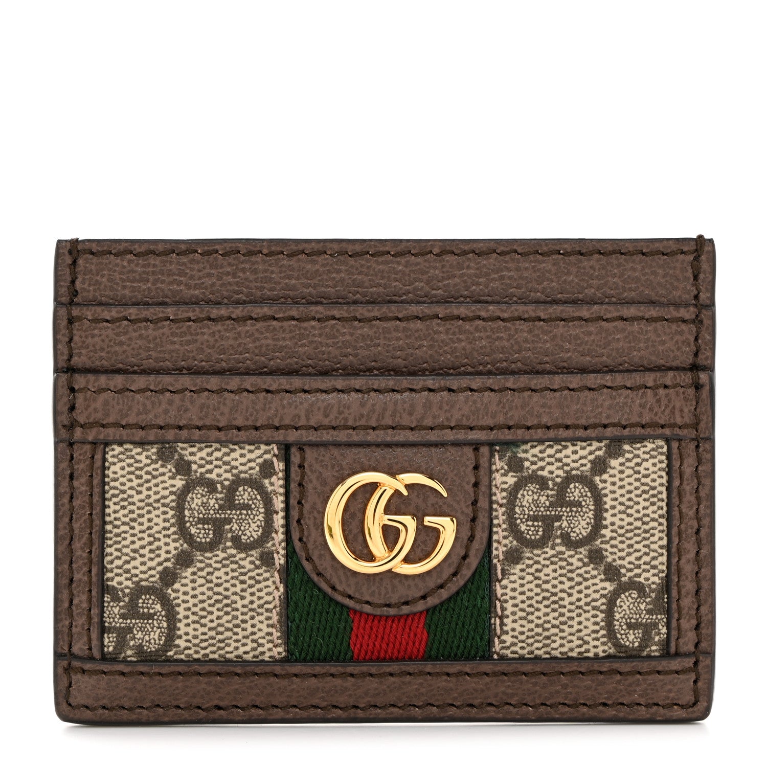Gucci GG Supreme Monogram Textured Dollar Calfskin Ophidia Card Holder Beige Ebony New Acero 1 of 7