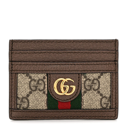 Gucci GG Supreme Monogram Textured Dollar Calfskin Ophidia Card Holder Beige Ebony New Acero 1 of 7