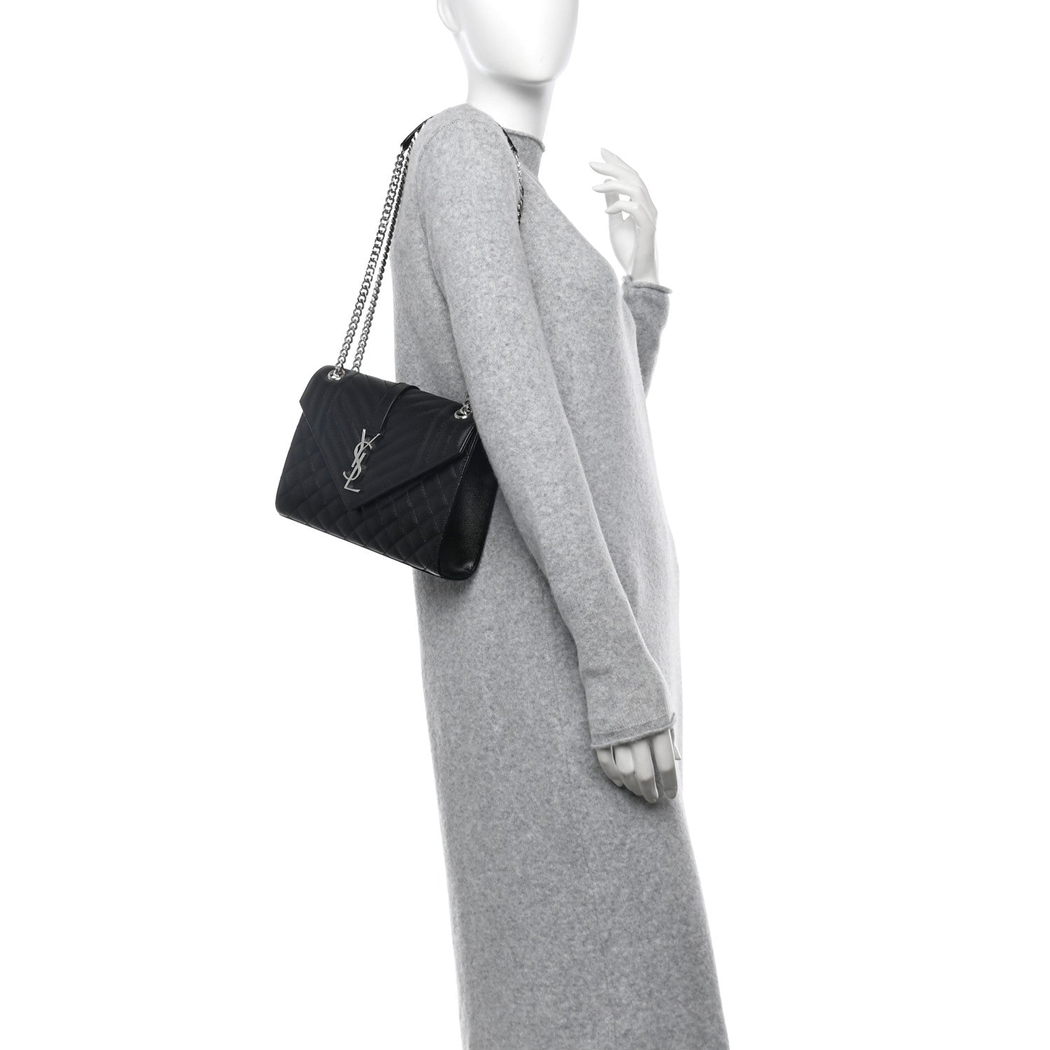 Saint Laurent Grain De Poudre Textured Mixed Matelasse Triquilt Medium Monogram Satchel Black 2 of 9